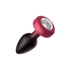 Eluxe Vibrating Anal Plug With Remote Medium Ruby Ombre showing ruby ombre silicone body and clear gem base.