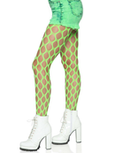 Leg Avenue Jumbo Pothole Net Tights Neon Green One Size displayed with white platform boots.