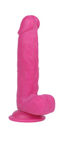 Get Lucky Real Skin Mr Pink 7.5 Inch Dual Layer Dildo on a suction cup base, designed for realistic pleasure.