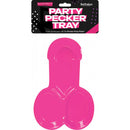 Hott Products Pecker Party Platter Red for bachelorette or adult gatherings, pink penis-shaped serving tray.