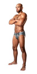 Male Power Dirty Denim Men's Bikini X-Large Blue on a model showcasing rugged denim style and comfort.