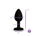 Viben Gemma Pink Gem Black Silicone Anal Plug Small dimensions of 3.43" height, 1.26" base diameter, and 0.9 oz weight.