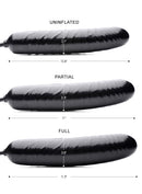 Trinity Men Inflatable Ridged Dildo Black size diagram showing uninflated, partial, and full measurements.