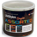 Lifestyles Assorted Singles 40 Piece Jar featuring Ultra Sensitive, Pleasure Ribbed, and Ultra Lube Plus condoms.