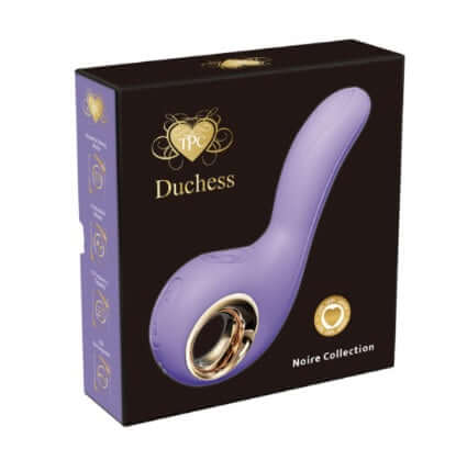 Duchess Tapping Vibe Lavender mini massager packaging from Noire Collection, showcasing its sleek design and powerful features.