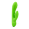 Bright lime green Sensuelle Nubii Jolie Mini Rabbit Vibrator with dual motors and warming feature for enhanced pleasure.