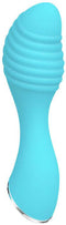 Little Dipper rechargeable silicone vibrator in aqua, featuring pleasure ridges and compact design for discreet enjoyment.