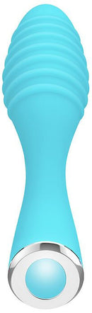 Little Dipper Rechargeable Silicone Vibrator in Aqua, featuring pleasure ridges and 8 intense functions for enhanced sensations.