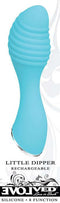 Little Dipper Rechargeable Silicone Vibrator in Aqua, featuring pleasure ridges and 8 intense functions for enhanced sensual experiences.