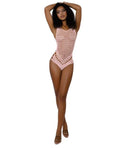 Dreamgirl Lola Teddy Rose Quartz OS showcasing a romantic lingerie look with floral lace and sheer paneling.