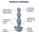 Illustration highlighting features of Satisfyer Lolli-Plug 2 Vibrating Butt Plug Ice Blue design and functionality.