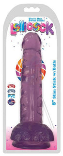 Lollicock 8 inches Slim Stick Grape Ice Purple Dildo packaging featuring a sleek purple design and lifelike detailing.