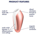 Satisfyer Love Breeze Air Pulse Clitoral Stimulator Copper features, clitoral stimulation, silicone, 11 pressure wave settings.