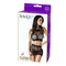 Lace Halter 2 Pc Top and Skirt Lingerie Set in Black, featured on product packaging by be Savage.