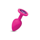 Gemma Purple Gem Pink Silicone Anal Plug Small with a hot pink body and purple gemstone for playful exploration.