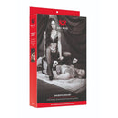 Sei Mio Majestic Mount Cuff-Ready Queening & Positioning Stool packaging with couple in roleplay scenario.