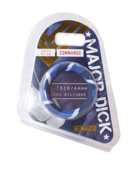 Major Dick Commando Silicone Donut Cock Ring Blue Camo 1.75in in packaging