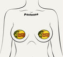 Master Baiter Bass Proof Nipple Cover Pasties on a body outline, showcasing playful fishing-themed design.