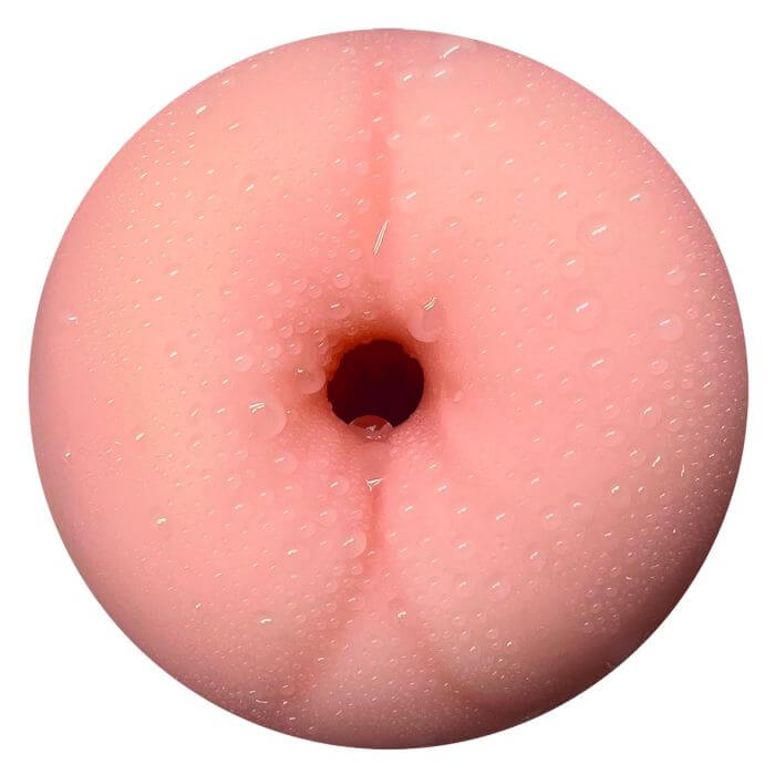 Realistic male stroker butt design with textured surface for lifelike sensation in mocha color.