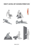 Illustration showing various positions for using the Maxtasy Suction Master Ultimate Masturbator hands-free.