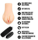 EnLust Melanie Vibrating Masturbator Pussy with dual openings, soft feel, vibrating bullet for enhanced stimulation.