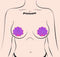 Neon pink and purple glitter mermaid seashell pasties by Pastease on a minimalist female figure illustration.