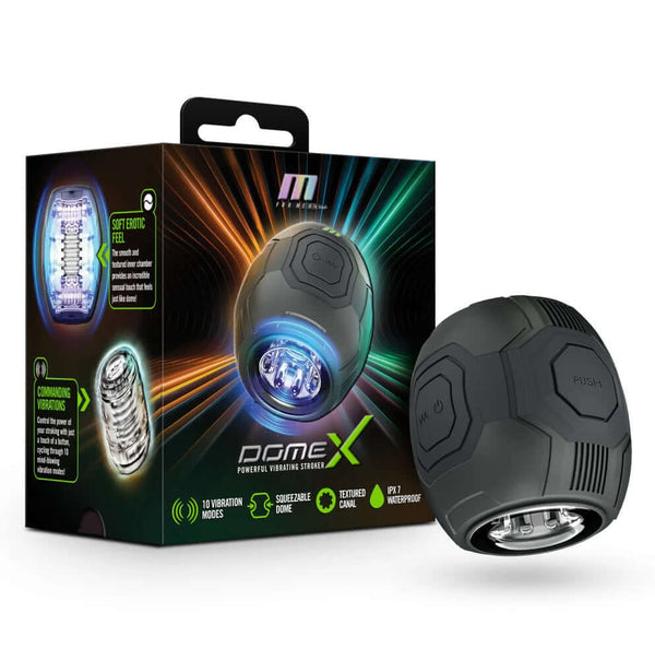 The M For Men Dome X automatic male masturbator by Blush with packaging, showcasing sleek design and advanced features.