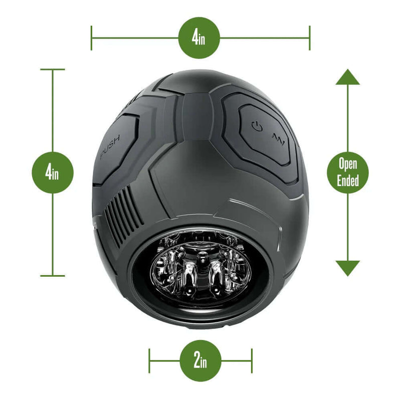 The M For Men Dome X - Next Gen Automatic Male Masturbator by Blush with dimensions shown: 4 inches tall, 4 inches wide, and 2 inches deep