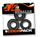 Oxballs Cockpack Multi Design Cockrings 3 Pack Black in packaging with three versatile cock rings.