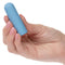 Hand holding blue Turbo Buzz Round Mini Bullet stimulator for discreet, powerful pleasure with 10 functions, body-safe, waterproof design.