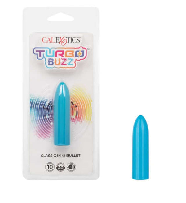 Turbo Buzz Classic Mini Bullet Blue Vibrator Packaging Front View