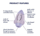 Satisfyer Mission Control Air Pulse Vibrator features 2 motors, silicone body, 11 intensity settings, and magnetic charging.