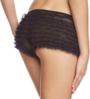 Leg Avenue Lace Ruffle Tanga Shorts One Size Black with delicate micromesh lace and playful ruffled back.