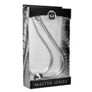 Master Series Hooked Stainless Steel Anal Hook in sleek packaging showcasing its design and features.