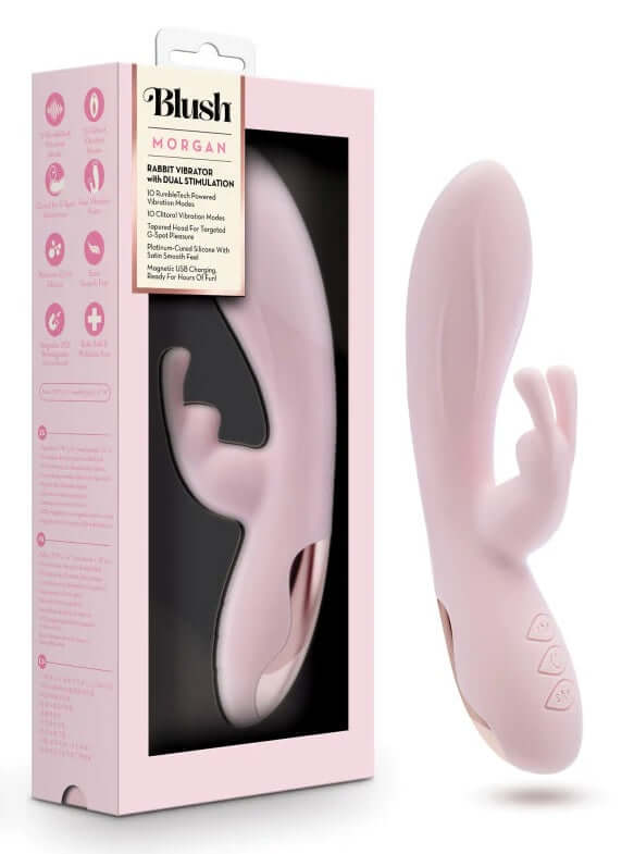 Blush Morgan Pink Rabbit Vibrator with Dual Vibration Points for G-Spot and Clitoral Stimulation in Packaging