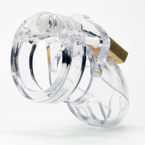 CBX Mr Stubb 1.75 inches clear chastity cage kit showcasing its transparent design for male sensual restraint.