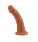 Vixen Mustang Realistic Dildo 7 Inches Tan displayed on a white background, showcasing its lifelike design and silicone material.