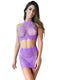 Purple lace halter top and skirt set on model, perfect for stylish summer outfits and parties.