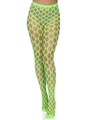 Leg Avenue Jumbo Pothole Net Tights Neon Green One Size showcasing bold oversized fishnet pattern in vivid neon green.