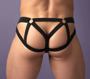 Male Power Mesh 2.0 Strappy Ring Jock Black S/M showing strappy detailing and body-hugging fit.