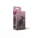 Gemma Pink Gem Black Silicone Anal Plug Large packaging view featuring sleek design and sparkling pink gemstone.