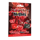 Naughty Nights Raunchy Dare Dice packaging featuring playful adult dice game for couples.