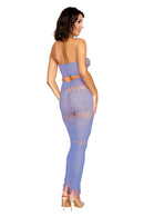 Dreamgirl Bodystocking Gown One Size Lavender Haze showcasing a woman in a back view, highlighting the open knit design.