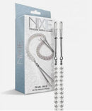 Nixie Pearl Drop Tweezer Nipple Clamps White Gold packaging with elegant pearl-inspired detailing.