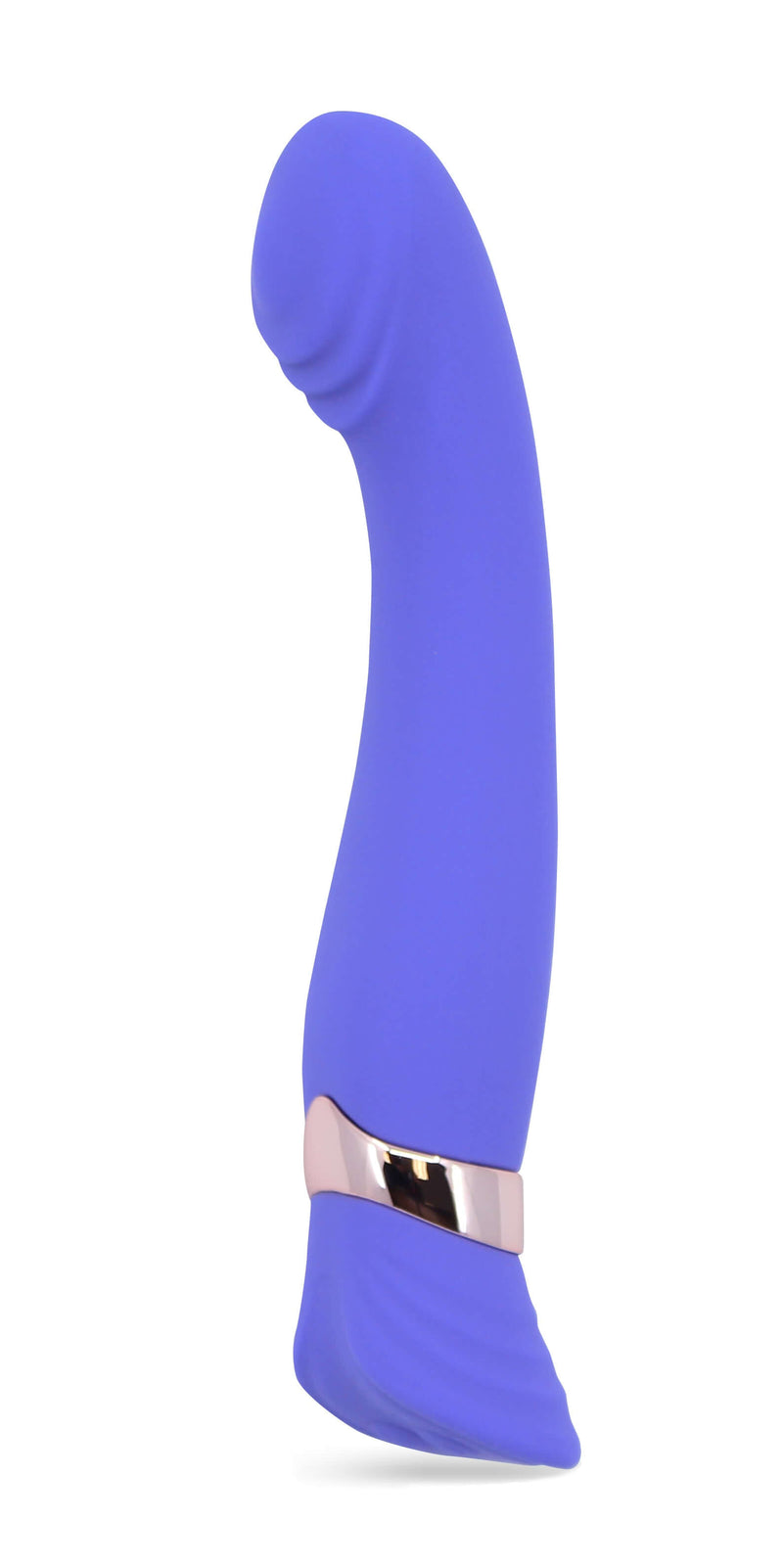 Nu Sensuelle Geminii XLR8 rechargeable silicone G-spot vibrator in Ultra Violet color, featuring curved head and ridges.