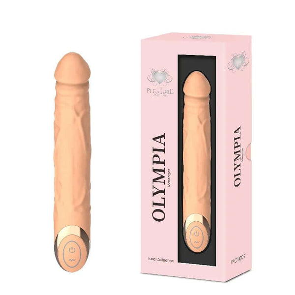 Olympia Liquid Silicone Vibe in Nude with realistic texture and powerful vibrations for ultimate pleasure.