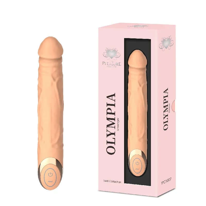 Olympia Liquid Silicone Vibe in Nude with realistic texture and powerful vibrations for ultimate pleasure.