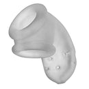 Oxballs Airlock Air-Lite Vented Chastity Cage Clear Ice close-up showing its lightweight and breathable design.