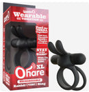 Screaming O Rechargeable O Hare XL Vibrating Ring Black in packaging with product details and features.