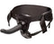 Black strap-on harness with 7-inch silicone probe, adjustable for secure fit and beginner-friendly intimate role play.
